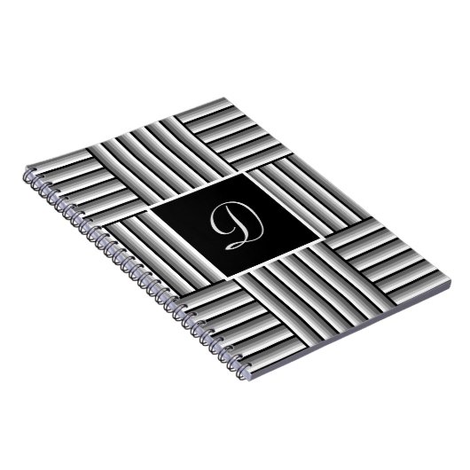 Moderne strepen in zwart, wit en grijs - Monogram Notitieboek (Rechterzijde)