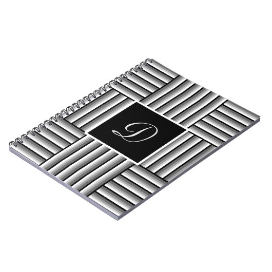 Moderne strepen in zwart, wit en grijs - Monogram Notitieboek (Linkerzijde)