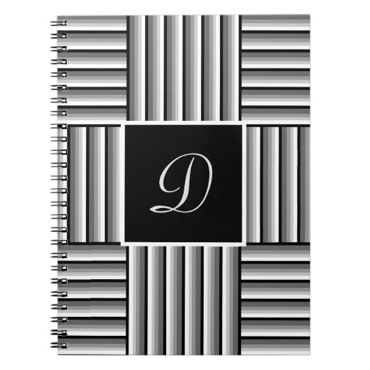 Moderne strepen in zwart, wit en grijs - Monogram Notitieboek (Voorkant)