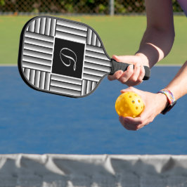 Moderne strepen in zwart, wit en grijs - Monogram Pickleball Paddle