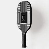 Moderne strepen in zwart, wit en grijs - Monogram Pickleball Paddle (Links)