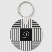 Moderne strepen in zwart, wit en grijs - Monogram Sleutelhanger (Voorkant)