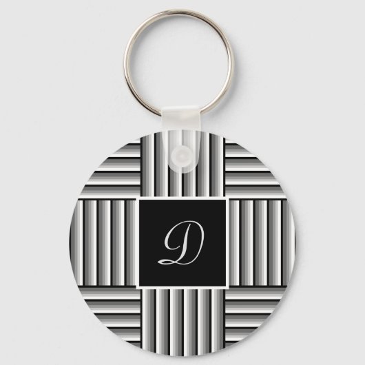 Moderne strepen in zwart, wit en grijs - Monogram Sleutelhanger (Voorkant)