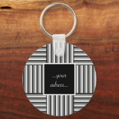 Moderne strepen in zwart, wit en grijs - Monogram Sleutelhanger (Achterkant)