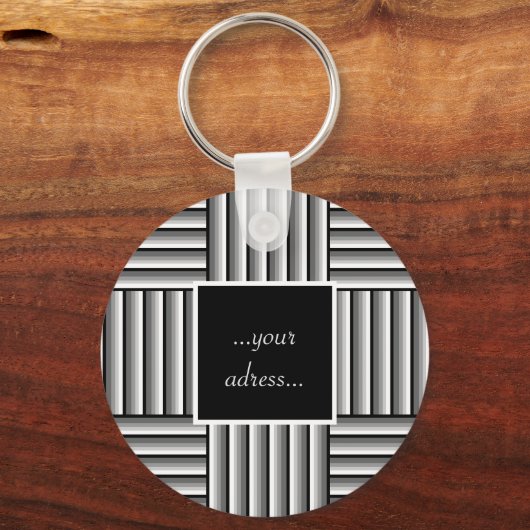 Moderne strepen in zwart, wit en grijs - Monogram Sleutelhanger (Achterkant)