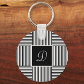 Moderne strepen in zwart, wit en grijs - Monogram Sleutelhanger (Voorkant)