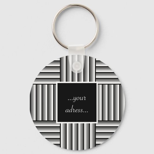 Moderne strepen in zwart, wit en grijs - Monogram Sleutelhanger (Achterkant)