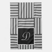 Moderne strepen in zwart, wit en grijs - Monogram Theedoek (Verticaal)