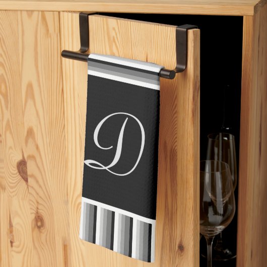 Moderne strepen in zwart, wit en grijs - Monogram Theedoek (Derde Gevouwen)