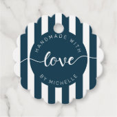 moderne strepen met handgemaakt van een liefdesmon bedankjes labels (Voorkant)