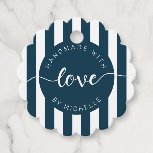 moderne strepen met handgemaakt van een liefdesmon bedankjes labels (Voorkant)