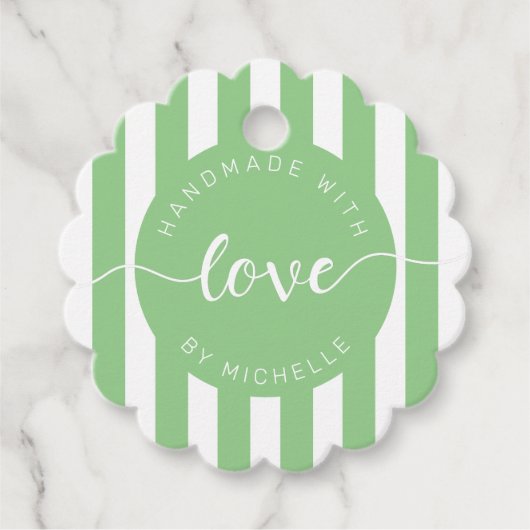 moderne strepen met handgemaakt van een liefdesmon bedankjes labels (Voorkant)