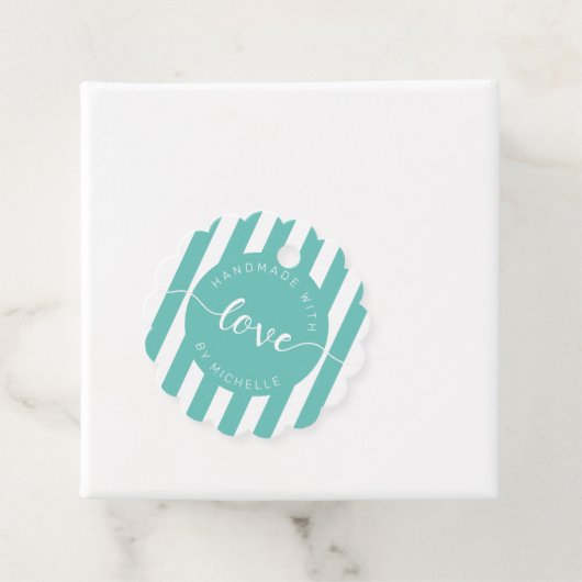 moderne strepen met handgemaakt van een liefdesmon bedankjes labels (In situ)