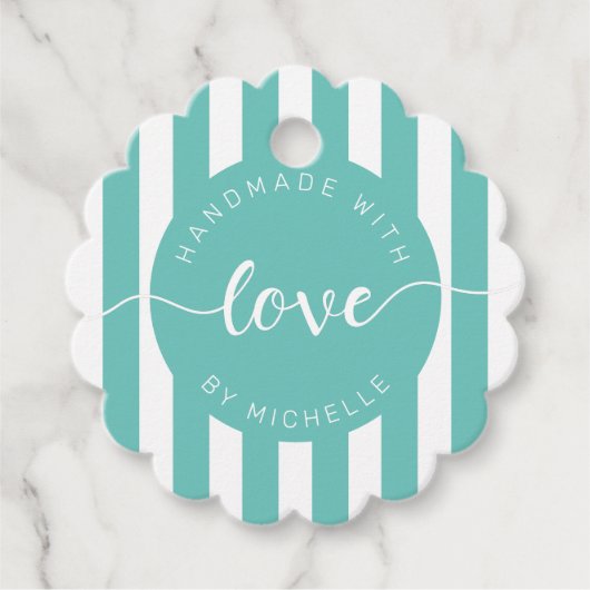 moderne strepen met handgemaakt van een liefdesmon bedankjes labels (Voorkant)