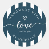 moderne strepen met handgemaakt van een liefdesmon ronde sticker (Voorkant)