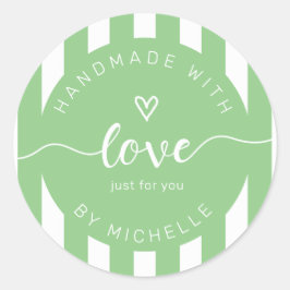 moderne strepen met handgemaakt van een liefdesmon ronde sticker