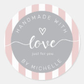 moderne strepen met handgemaakt van een liefdesmon ronde sticker (Voorkant)