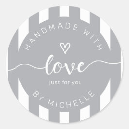 moderne strepen met handgemaakt van een liefdesmon ronde sticker