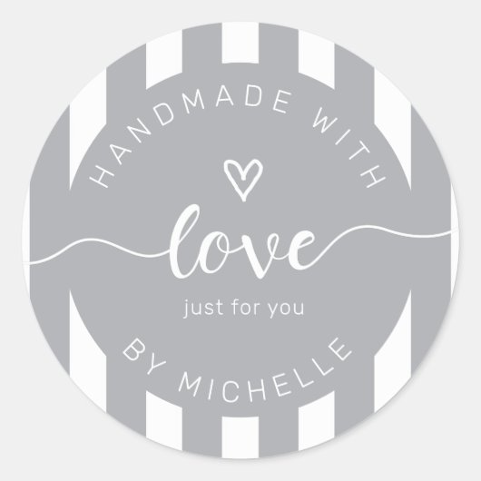 moderne strepen met handgemaakt van een liefdesmon ronde sticker (Voorkant)