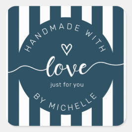 moderne strepen met handgemaakt van een liefdesmon vierkante sticker