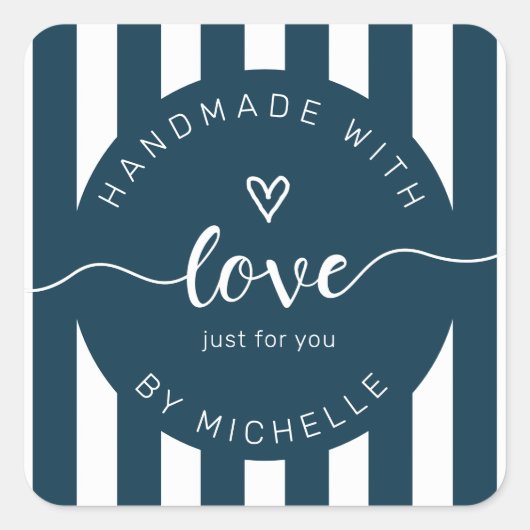 moderne strepen met handgemaakt van een liefdesmon vierkante sticker (Voorkant)