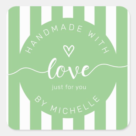 moderne strepen met handgemaakt van een liefdesmon vierkante sticker (Voorkant)