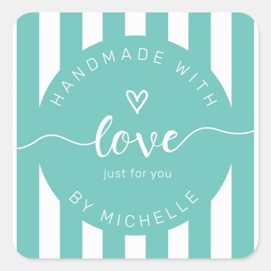 moderne strepen met handgemaakt van een liefdesmon vierkante sticker (Voorkant)