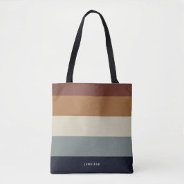 Moderne strepen met monogram aardetinten tote bag