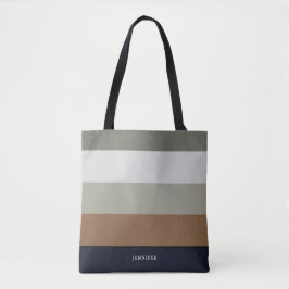 Moderne strepen met monogram aardetinten tote bag