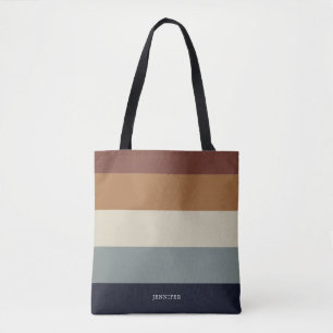 Moderne strepen met monogram aards tote bag