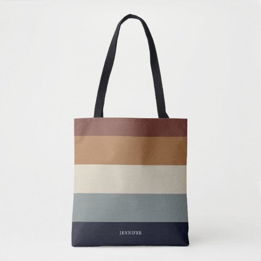 Moderne strepen met monogram aards tote bag (Voorkant)