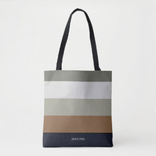 Moderne strepen met monogram aards tote bag