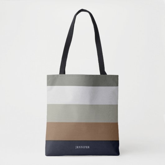 Moderne strepen met monogram aards tote bag (Voorkant)