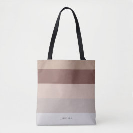 Moderne strepen met monogram beige mauve tote bag