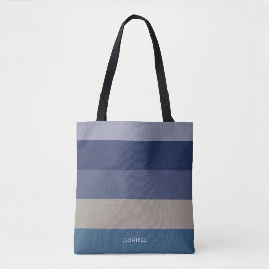 Moderne strepen met monogram schaduwen van blauw tote bag (Voorkant)