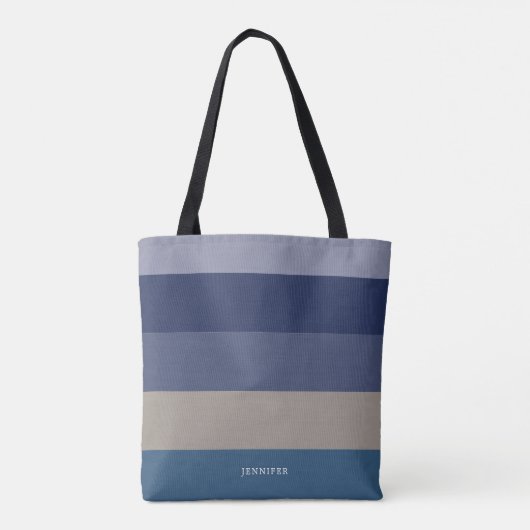 Moderne strepen met monogram schaduwen van blauw tote bag (Achterkant)