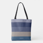 Moderne strepen met monogram tinten blauw tote bag (Achterkant)