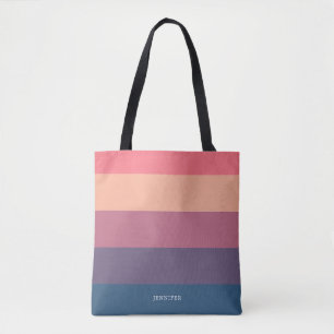 Moderne strepen met monogram tote bag