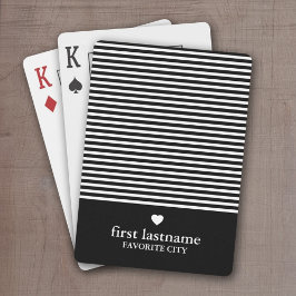 Moderne strepen met Upscale Heart Monogram Black Pokerkaarten
