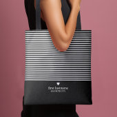 Moderne strepen met Upscale Heart Monogram Black Tote Bag