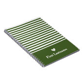 Moderne strepen met Upscale Heart Monogram groen Notitieboek (Rechterzijde)