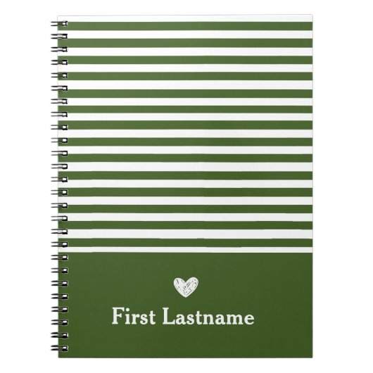 Moderne strepen met Upscale Heart Monogram groen Notitieboek (Voorkant)