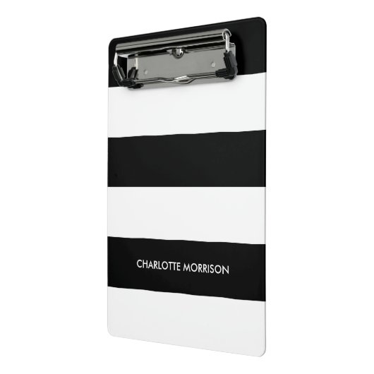Moderne strepen naam monogram zwart-wit mini klembord (Angled2)