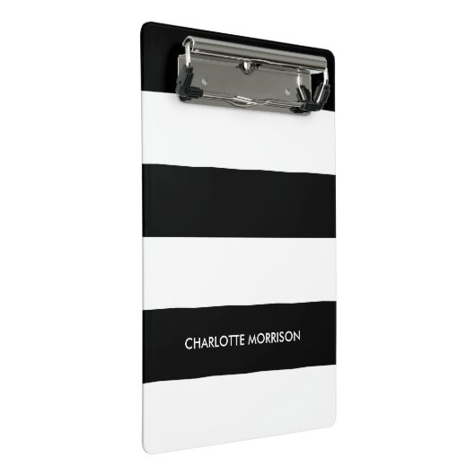 Moderne strepen naam monogram zwart-wit mini klembord (Schuin)