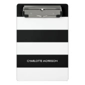 Moderne strepen naam monogram zwart-wit mini klembord (Voorkant)