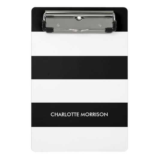 Moderne strepen naam monogram zwart-wit mini klembord (Voorkant)
