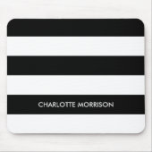 Moderne strepen naam monogram zwart-wit muismat (Voorkant)