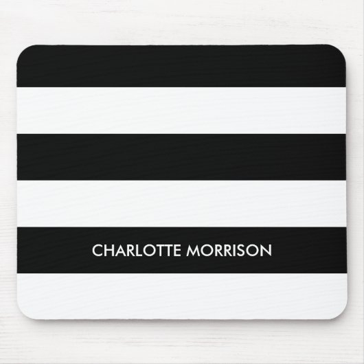 Moderne strepen naam monogram zwart-wit muismat (Voorkant)