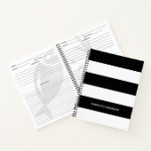 Moderne strepen naam monogram zwart-wit notitieboek (Binnen)