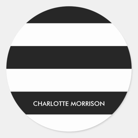 Moderne strepen naam monogram zwart-wit ronde sticker (Voorkant)